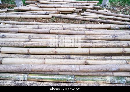 stack of bamboo ready to be used as building material Stock Photo