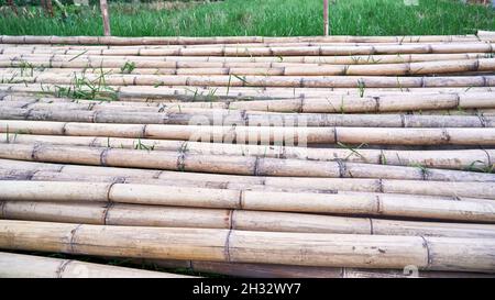 stack of bamboo ready to be used as building material Stock Photo