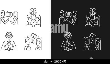 Fighting in relationship linear icons set for dark and light mode Stock Vector