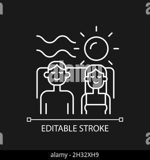 Couple spending vacation together white linear icon for dark theme Stock Vector