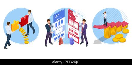 Isometric AB testing, comparison concept. Split Testing web page comparing. Website Split test. Split Testing - AB testing Stock Vector
