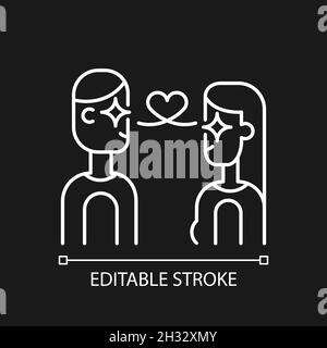 Love at first sight white linear icon for dark theme Stock Vector