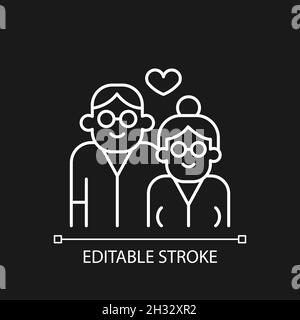 Elderly couple in love white linear icon for dark theme Stock Vector
