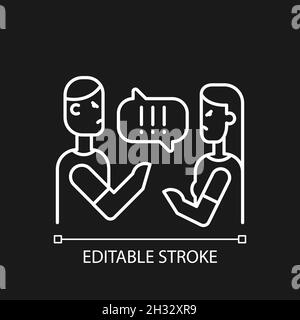 Couple criticizing each other white linear icon for dark theme Stock Vector