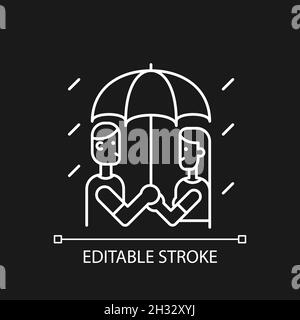 Walking under rain white linear icon for dark theme Stock Vector