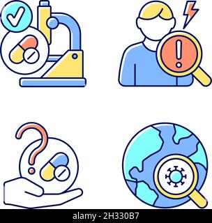 Testing potential treatments RGB color icons set Stock Vector