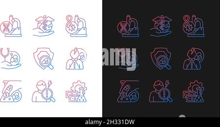 Medical research gradient icons set for dark and light mode Stock Vector