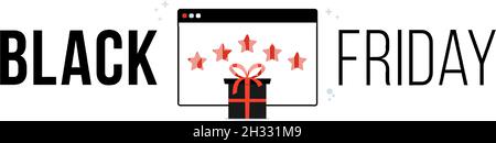Black friday gift Review Illustration concept. Black Friday Sale Banner Template with order of the goods, ratings and reviews of the store, special of Stock Vector