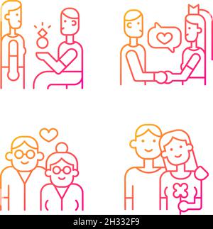 Stages of romantic relationship gradient linear vector icons set Stock Vector
