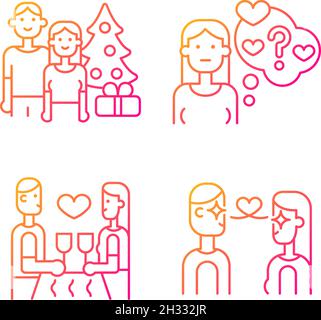 Couple in love gradient linear vector icons set Stock Vector