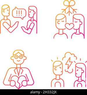 Fighting in relationship gradient linear vector icons set Stock Vector