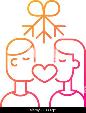 Couple kissing under mistletoe gradient linear vector icon Stock Vector