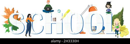 School concept panoramic web template for advertising - Vector illustration Stock Vector