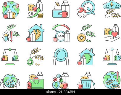 Hunger and food security RGB color icons set Stock Vector