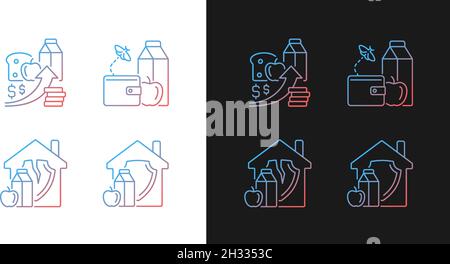 Poverty and hunger gradient icons set for dark and light mode Stock Vector