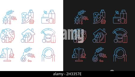 Hunger reasons gradient icons set for dark and light mode Stock Vector