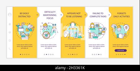 Inattentiveness symptoms onboarding vector template Stock Vector
