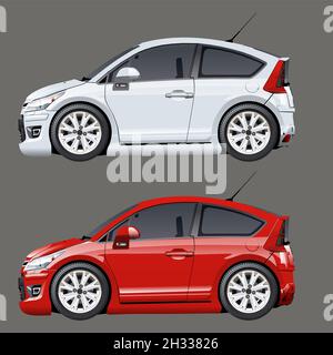 Vector cartoon cars isolated on gray. Available EPS-10 separated by groups and layers with transparency effects for one-click repaint Stock Vector