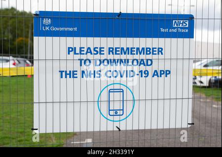 Slough, Berkshire, UK. 25th October, 2021. The Covid-19 test centre in Slough has been scaled right back to a very small operation compared to how it was. It was very quiet this morning at the site, however, the number of positive Covid-19 cases in Slough have risen to 480 from 419 per 100,000 people in the seven days up to and including 18 October compared with the week before. Credit: Maureen McLean/Alamy Live News Stock Photo