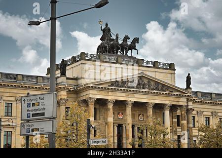 Reconstructed Ducal Palace, Brunswick Palace with Quadriga on rooftop. Street view. Braunschweig, Lower Saxony, Germany. Stock Photo