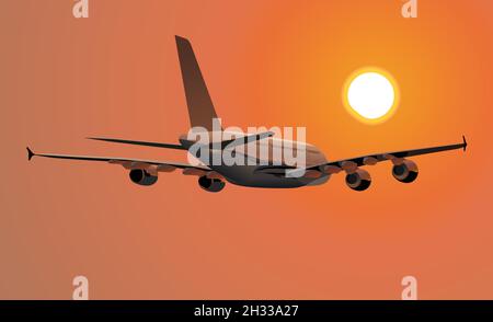 Detailed vector illustration passenger jetliner. Available EPS-8 vector format separated by groups and layers for easy edit Stock Vector