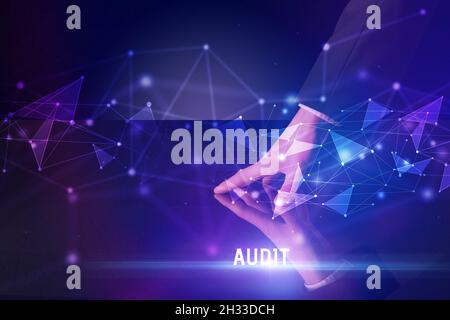 Businessman touching huge screen concept Stock Photo