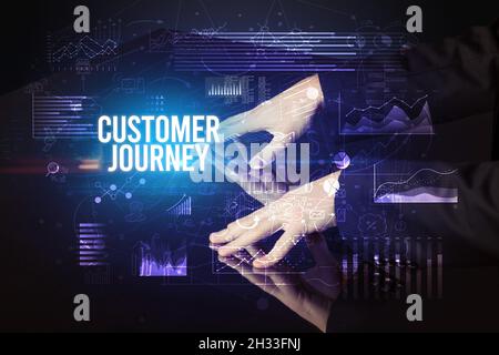 Businessman touching huge screen concept Stock Photo