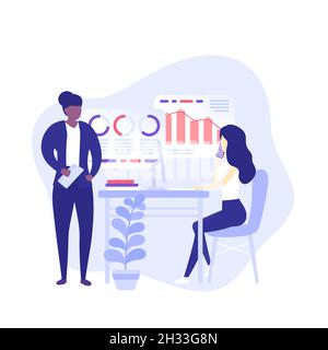 data analytics, people working in office, vector Stock Vector