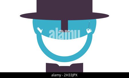 Magician face made of top hat, white cape and white gloves with magic wand. Stock Photo