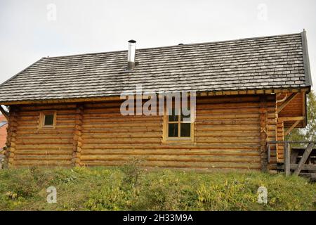 Typical Hungarian Log Cabin style Dacha Stock Photo