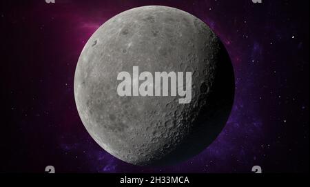 Moon in outer space against the background of stars, planets, galaxies and nebulae. Craters Surface moon satellite. 3d render Stock Photo