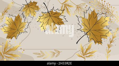 Autumn maple leaves on a colored background - Vector illustration Stock Vector