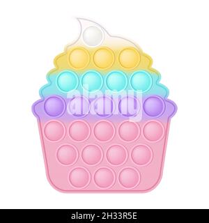 Popit figure cake as a fashionable silicon toy for fidgets. Addictive anti stress toy in pastel rainbow colors. Bubble anxiety developing pop it toys Stock Vector