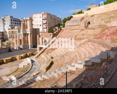 The ruins of the Roman theatre in the city of Cartagena, Spain. Stock Photo