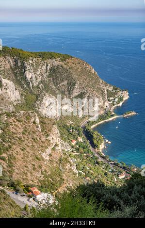 The view from the upper corniches (panoramic road) linking Nice and Menton near the village of Èze on the Riviera coast