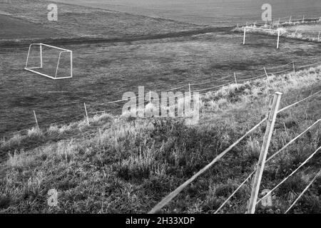 Rural  soccer ground, Wesertal, Gewissenruh, Weser Uplands, Weserbergland, Hesse, Germany Stock Photo