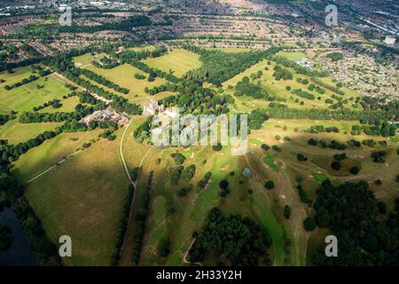 Aerial image of Wollaton Hall and Deer park, Nottingham Nottinghamshire England UK Stock Photo