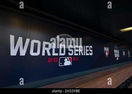 Houston, United States. 25th Oct, 2021. An overview of Minute Maid Park being prepped the day prior to game one of the MLB World Series in Houston, Texas on Monday, October 25, 2021. Photo by Maria Lysaker/UPI Credit: UPI/Alamy Live News Stock Photo