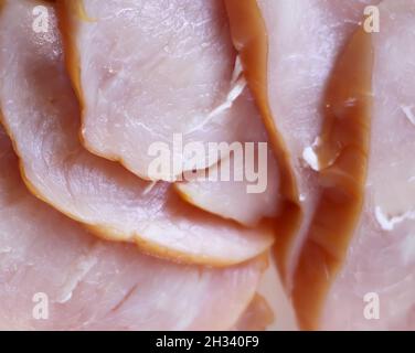 Fillets of smoked turkey close up. Stock Photo