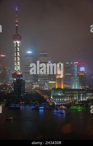 Night view of the Oriental Pearl TV Tower and the Lujiazui District, Shanghai, China. Stock Photo