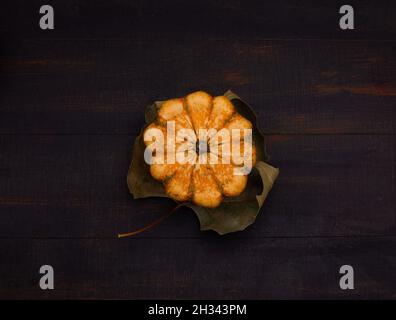 various types of ornamental pumpkins on dark background Stock Photo