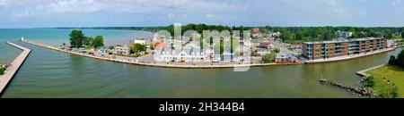 An aerial panorama scene of Port Dover, Ontario, Canada waterfront Stock Photo