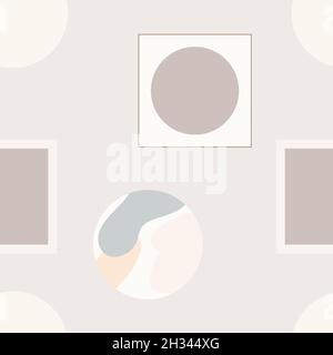 A seamless pattern of muted shades with circles, squares, abstract shapes.  Stock Vector