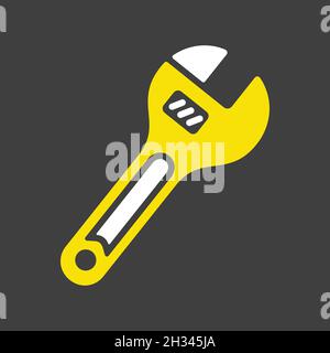 Adjustable spanner vector flat glyph icon on dark background. Construction, repair and building. Graph symbol for your web site design, logo, app, UI Stock Vector