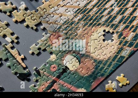 Close up of unfinished jigsaw puzzle Stock Photo