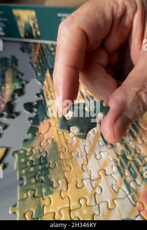 Jigsaw puzzle being assembled Stock Photo