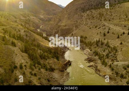 Fraser River upstream of the city of Lillooet in British Columbia, Canada. Stock Photo