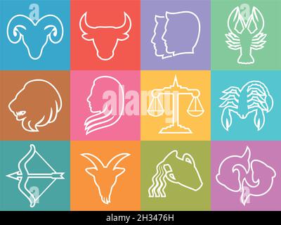 Zodiac vector signs (set of horoscope symbols, astrology icons collection) Stock Vector
