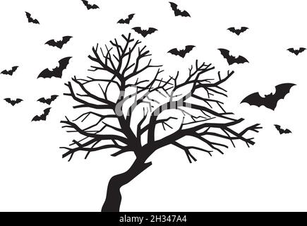 Spooky tree flock of bats vector illustration Stock Vector