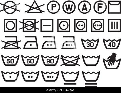 Set of washing symbols (laundry icons - bleaching, ironing and dry cleaning) Stock Vector